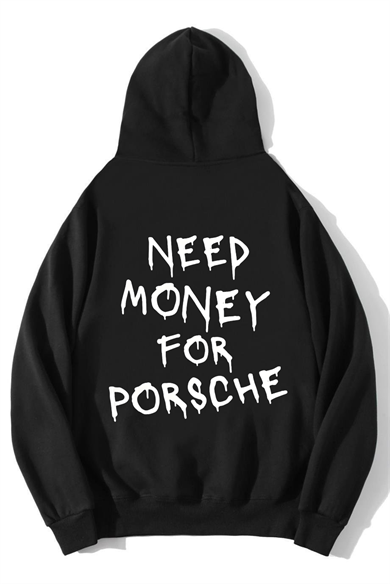 BRZ Collection Unisex Oversize PORSCHE Need Money For PORSCHE Hoodie Siyah