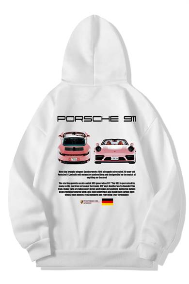 BRZ Collection Unisex Oversize Porsche 911 Hoodie Beyaz