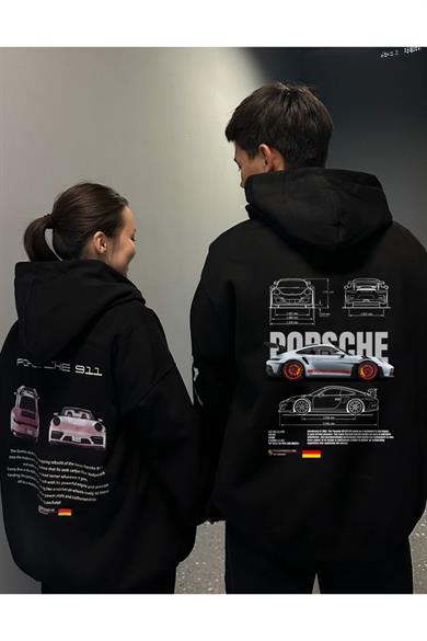 BRZ Collection Unisex Oversize Porsche 911 Hoodie Siyah