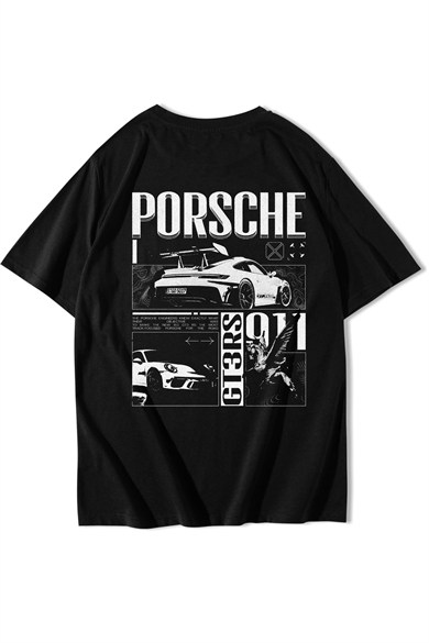 BRZ Collection Unisex Oversize Porsche Retro Racing Graphic T-Shirt Siyah