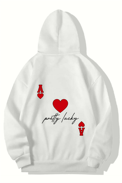 BRZ Collection Unisex Oversize Pretty Lucky Kalp ve As Hoodie BEYAZ
