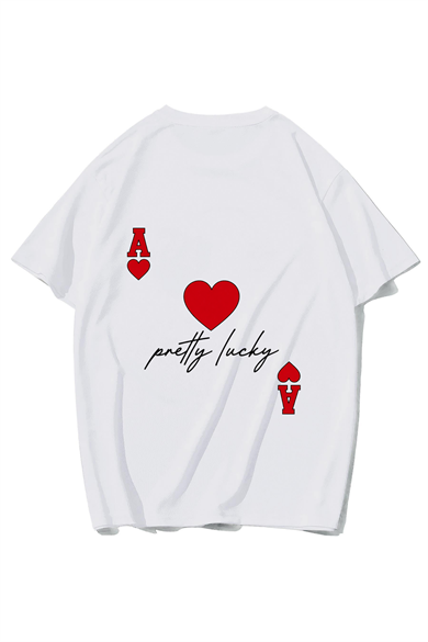 BRZ Collection Unisex Oversize Pretty Lucky Kalp ve As T-shirt BEYAZ