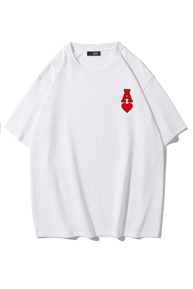 BRZ Collection Unisex Oversize Minimal Kalp ve As T-shirt BEYAZ