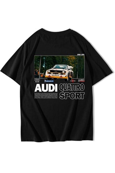 BRZ Collection Unisex Oversize Quattro Sport Audi T-shirt Siyah