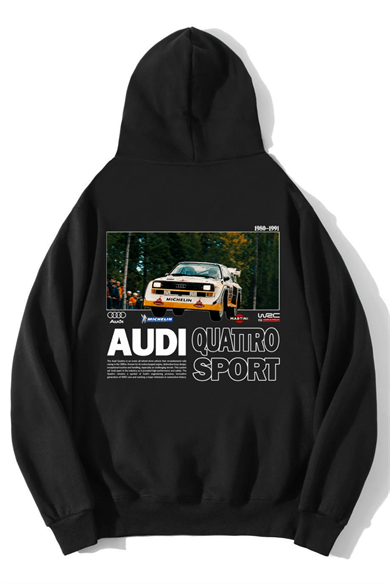 BRZ Collection Unisex Oversize Quattro Sport Audi Hoodie Siyah