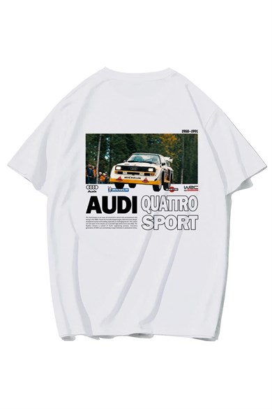 BRZ Collection Unisex Oversize Quattro Sport Audi T-shirt (BEYAZ)