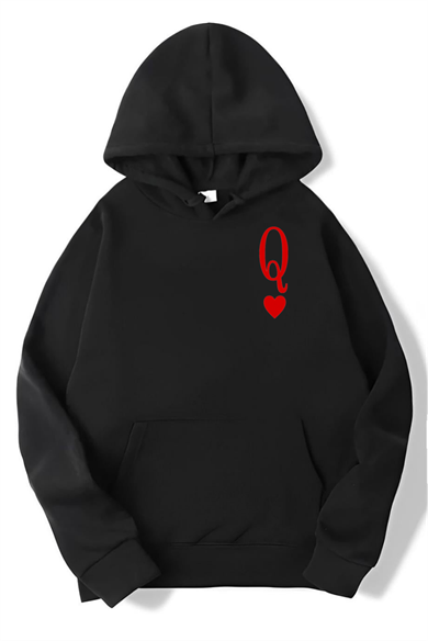 BRZ Collection Unisex Oversize Queen of Hearts Iskambil Kızı Q HOODIE Siyah