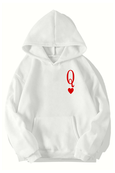 BRZ Collection Unisex Oversize Queen of Hearts Iskambil Kızı Q HOODIE (BEYAZ)