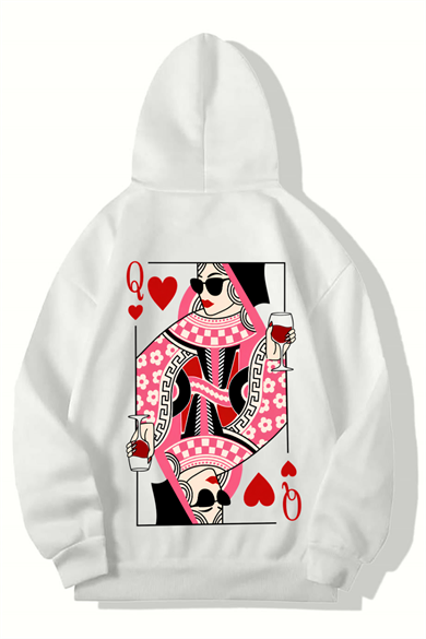 BRZ Collection Unisex Oversize Queen of Hearts Iskambil Kızı Q HOODIE (BEYAZ)