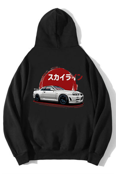 BRZ Collection Unisex Oversize R34 JDM Skyline Hoodie Siyah