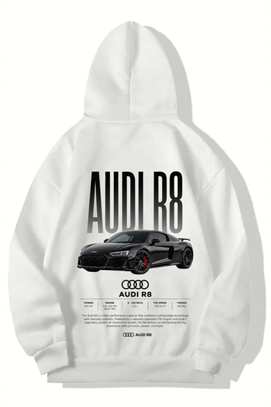 BRZ Collection Unisex Oversize R8 AUDI Hoodie (BEYAZ)