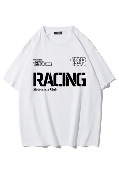 BRZ Collection Unisex Oversize Racing Motorcycle Club T-shirt (BEYAZ)