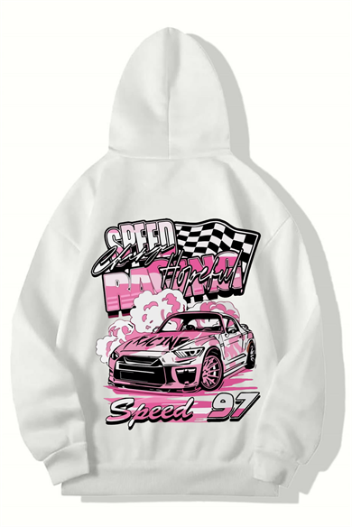 BRZ Collection Unisex Oversize Racing Car Speed 97 HOODIE (BEYAZ)