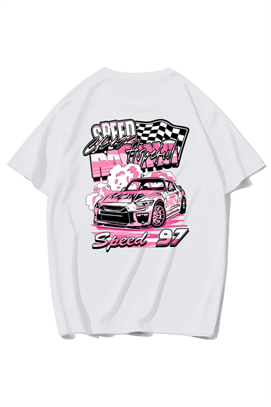 BRZ Collection Unisex Oversize Racing Car Speed 97 T-shirt (BEYAZ)