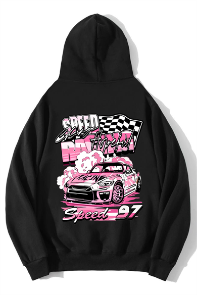 BRZ Collection Unisex Oversize Racing Car Speed 97 Hoodie Siyah