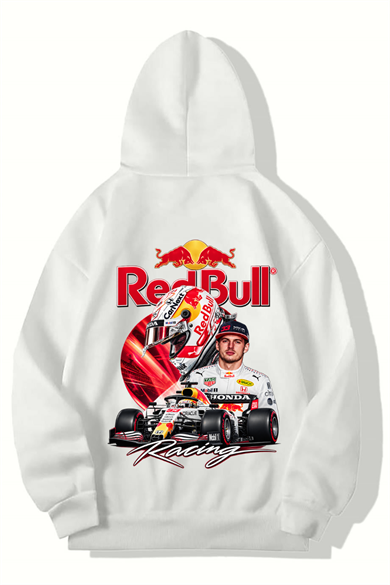 BRZ Collection Unisex Oversize Racing F1 Redbull Hoodie (BEYAZ)