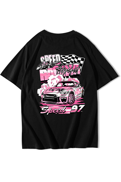 BRZ Collection Unisex Oversize Racing Car Speed 97 T-shirt Siyah