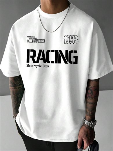 BRZ Collection Unisex Oversize Racing Motorcycle Club T-shirt (BEYAZ)