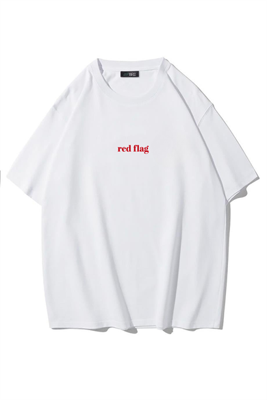 BRZ Collection Unisex Oversize Red Flag T-shirt BEYAZ