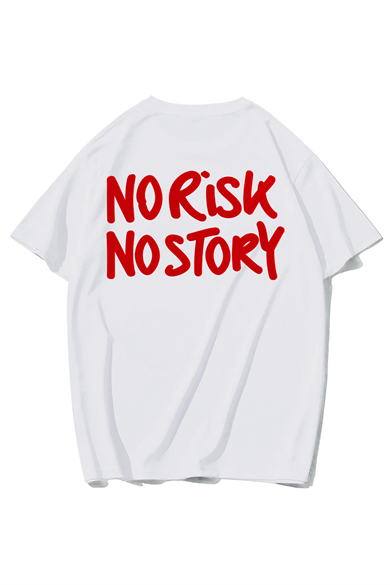 BRZ Collection Unisex Oversize RED - No Risk No Story - RED T-shirt (BEYAZ)