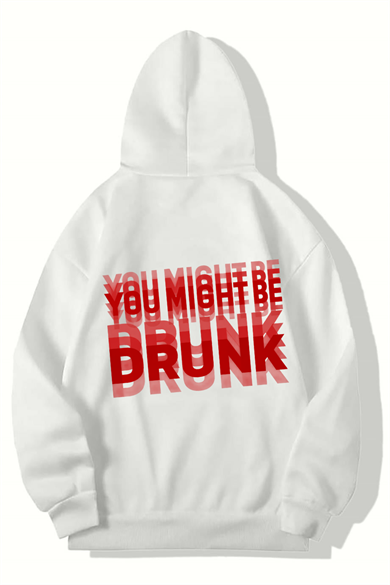 BRZ Collection Unisex Oversize (Red) You Might Be Drunk (Red) Hoodie BEYAZ