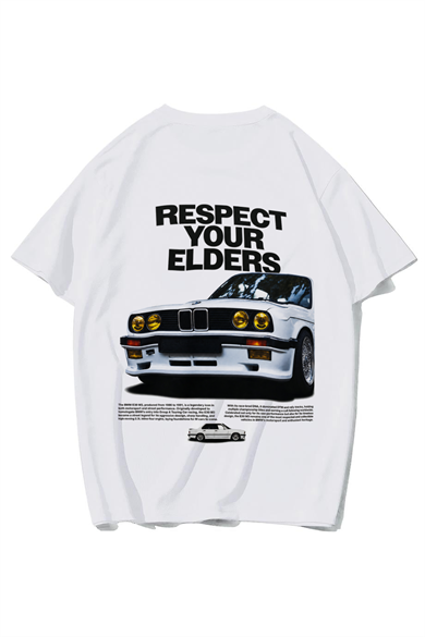 BRZ Collection Unisex Oversize Respect Your Elders BMW T-shirt (BEYAZ)