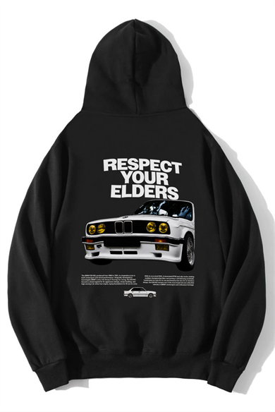 BRZ Collection Unisex Oversize Respect Your Elders BMW Hoodie Siyah
