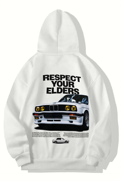 BRZ Collection Unisex Oversize Respect Your Elders BMW Hoodie (BEYAZ)