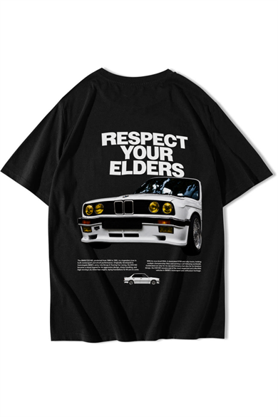 BRZ Collection Unisex Oversize Respect Your Elders BMW T-shirt Siyah