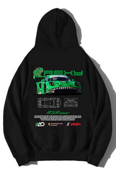BRZ Collection Unisex Oversize Rexy Porsche Green Hoodie Siyah