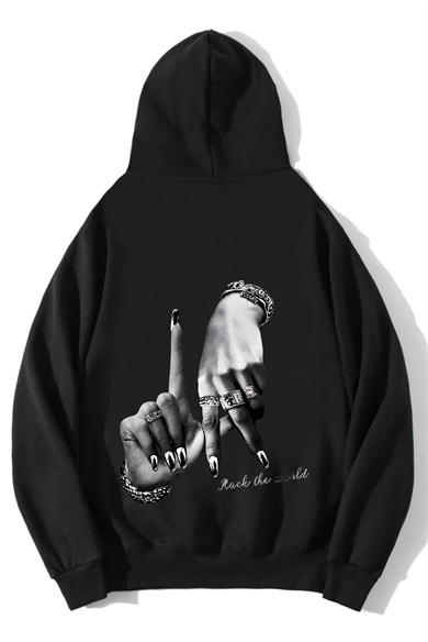 BRZ Collection Unisex Oversize Rock The World Hoodie Siyah