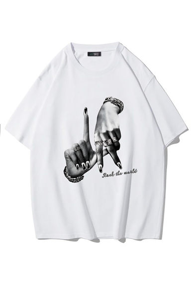 BRZ Collection Unisex Oversize Rock The World T-shirt (BEYAZ)