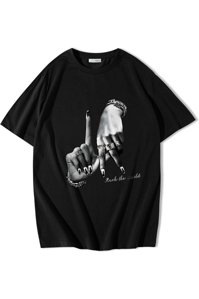 BRZ Collection Unisex Oversize Rock The World T-shirt Siyah