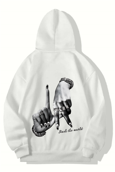 BRZ Collection Unisex Oversize Rock The World HOODIE (BEYAZ)