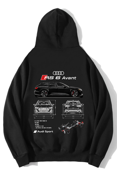 BRZ Collection Unisex Oversize RS6 Audi RS6 Hoodie Siyah