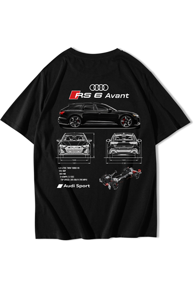 BRZ Collection Unisex Oversize RS6 Audi RS6 T-shirt Siyah