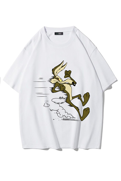 BRZ Collection Unisex Oversize Run - Wile E. Coyote T-shirt (BEYAZ)