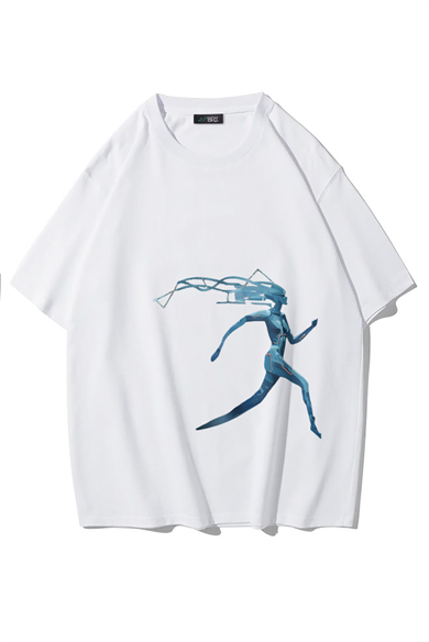 BRZ Collection Unisex Oversize Running Woman T-shirt (BEYAZ)