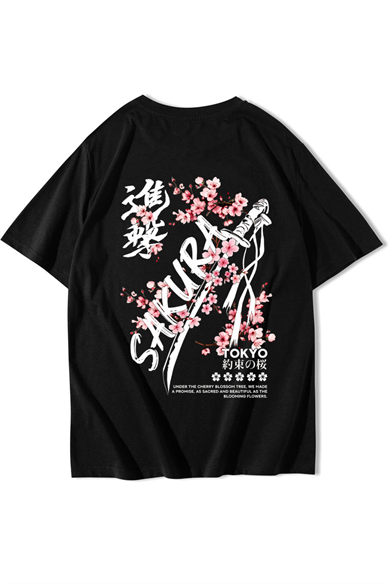 BRZ Collection Unisex Oversize Sakura Tokyo T-shirt Siyah