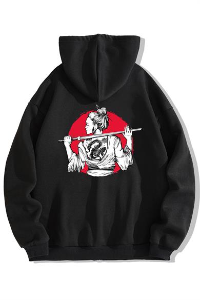 BRZ Collection Unisex Oversize Samurai Girl Fermuarlı Hoodie