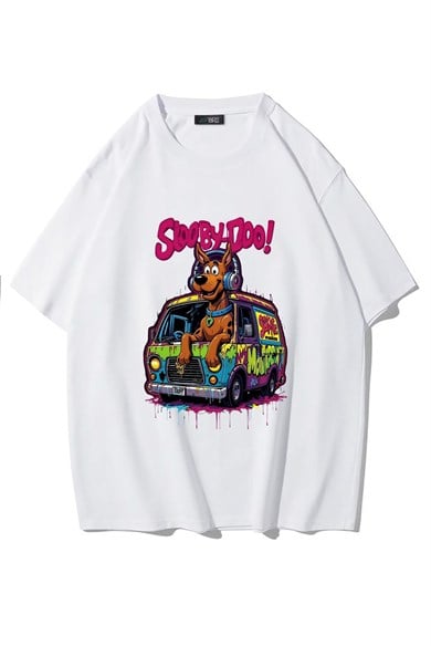 BRZ Collection Unisex Oversize Scooby Doo T-shirt (BEYAZ)