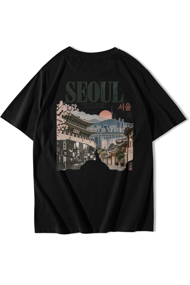 BRZ Collection Unisex Oversize Seoul T-shirt Siyah