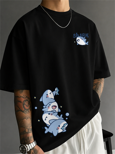 BRZ Collection Unisex Oversize Shark T-shirt Siyah