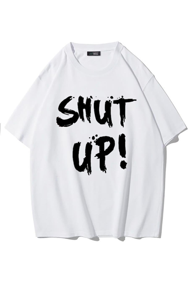 BRZ Collection Unisex Oversize Shut Up! T-Shirt (BEYAZ)
