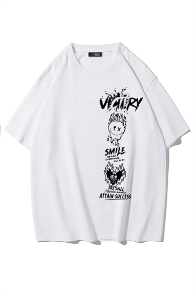 BRZ Collection Unisex Oversize Smile, Attain Success T-shirt (BEYAZ)