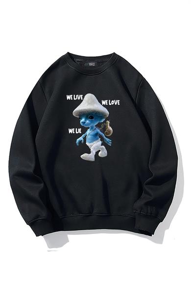 BRZ Collection Unisex Oversize Smurf Cat We Live We Love We Lie Sweatshirt