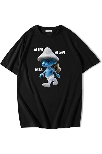 BRZ Collection Unisex Oversize Smurf Cat We Live We Love We Lie T-shirt