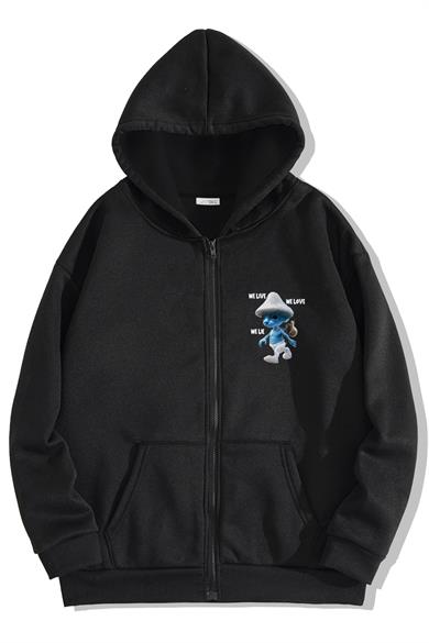 BRZ Collection Unisex Oversize Smurf Cat We Live We Love We Lie Fermuarlı Hoodie