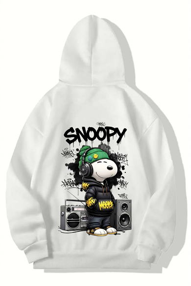 BRZ Collection Unisex Oversize Snoopy HOODIE (BEYAZ)