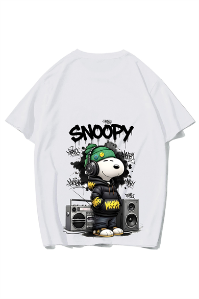 BRZ Collection Unisex Oversize Snoopy T-shirt (BEYAZ)